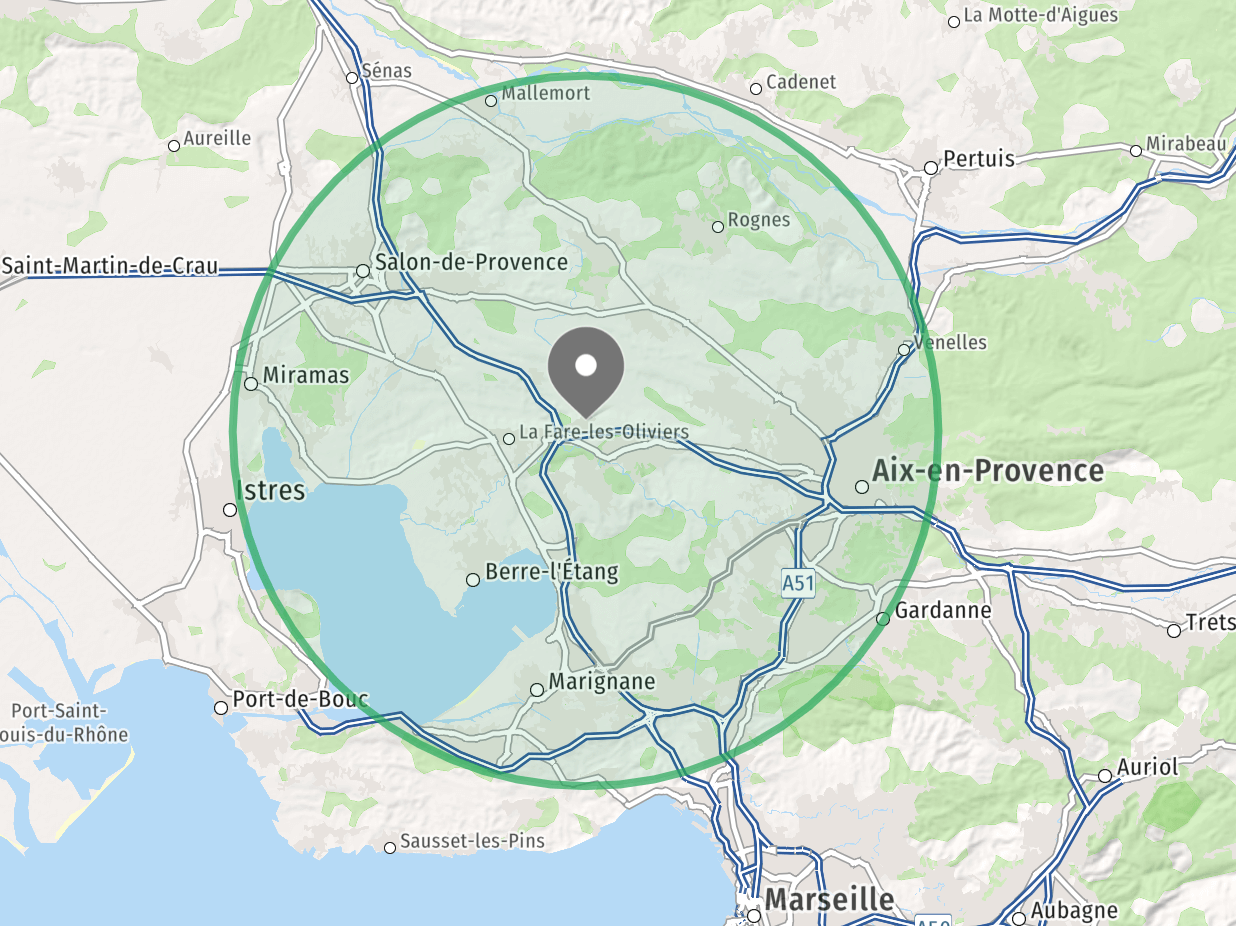 Zone d'intervention MANIVELO - 20km autour de Coudoux